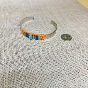 Silver Southwest Thread Wrapped Beaded Cuff Bracelet‎